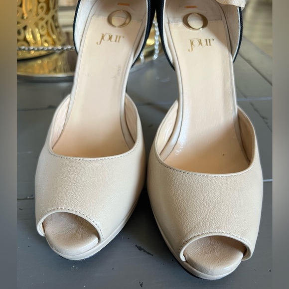 O Jour   Cream and Black Peep Toe Heels Size 37 - Picture 6 of 11
